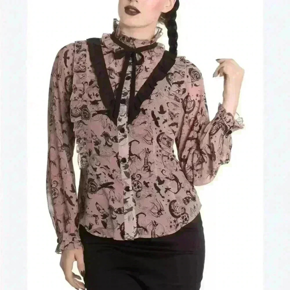 Spin Doctor hell bunny  goth ruffle women’s blouse sz medium - Picture 1 of 10